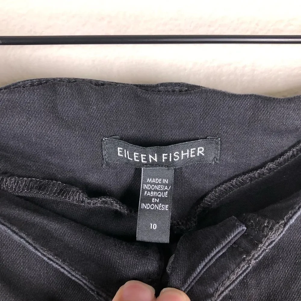 Eileen Fisher Pleated Tapered Jeans Black Denim Organic Cotton Barrel Leg 10